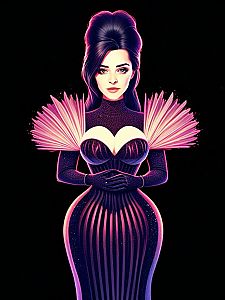 Futuristic Woman in Gown with Shoulder Embellishments