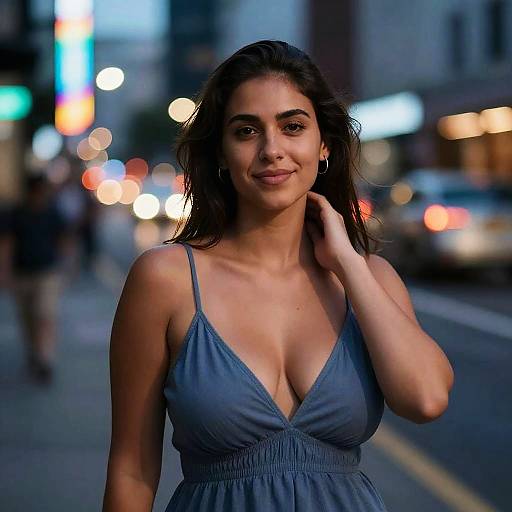 Portrait of Smiling Woman on City Street at Twilight