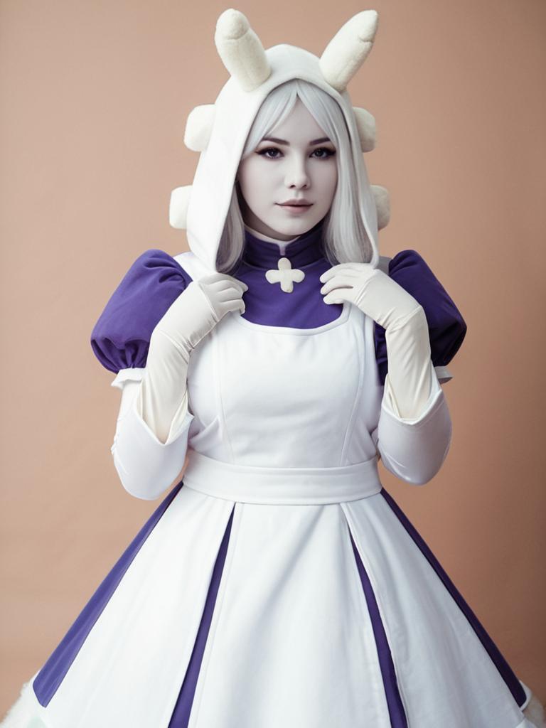 Realistic Woman Cosplay Wearing Toriel Costume from Undertale