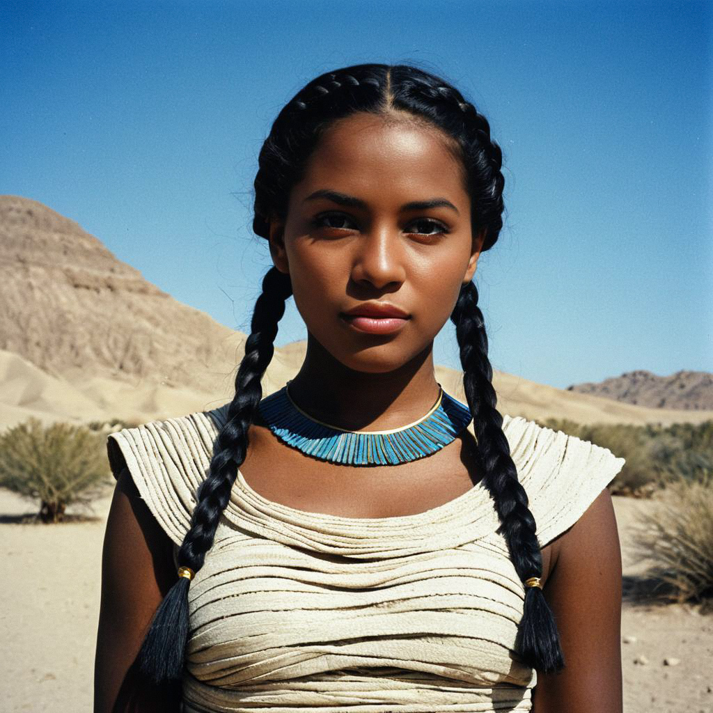 Woman in Cream Dress in Desert Landscape Woman in Cream Dress in Desert Landscape
