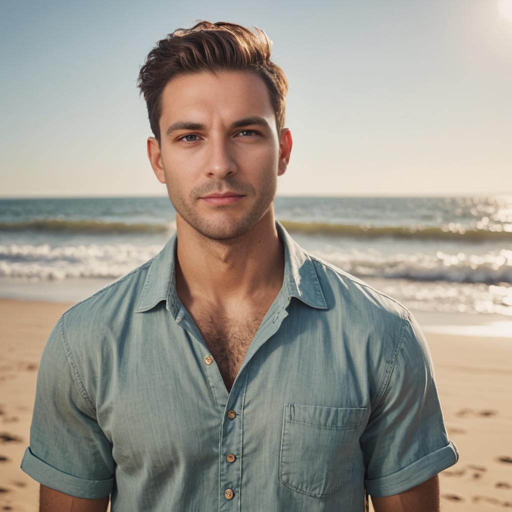 Confident man on a sunny beach