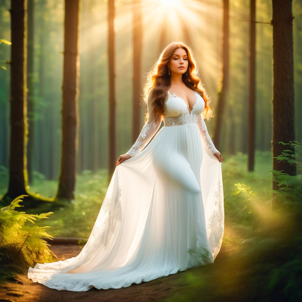 Woman in White Gown in Lush Forest