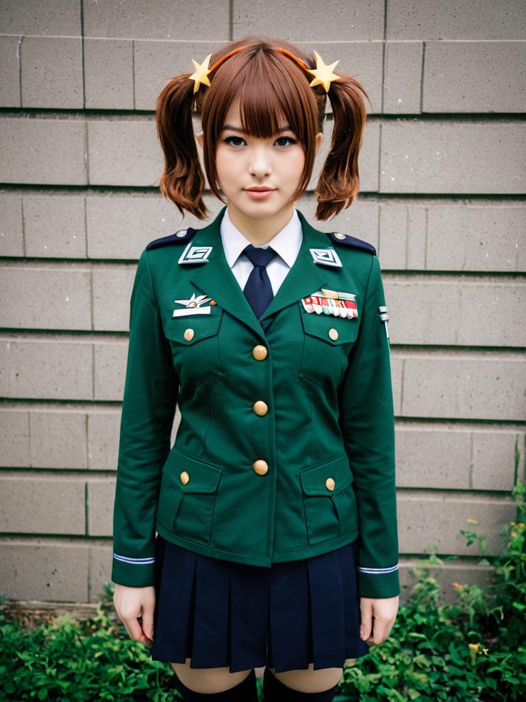 Alisa Girls und Panzer Cosplay in Military Uniform with Star Hair Accessories