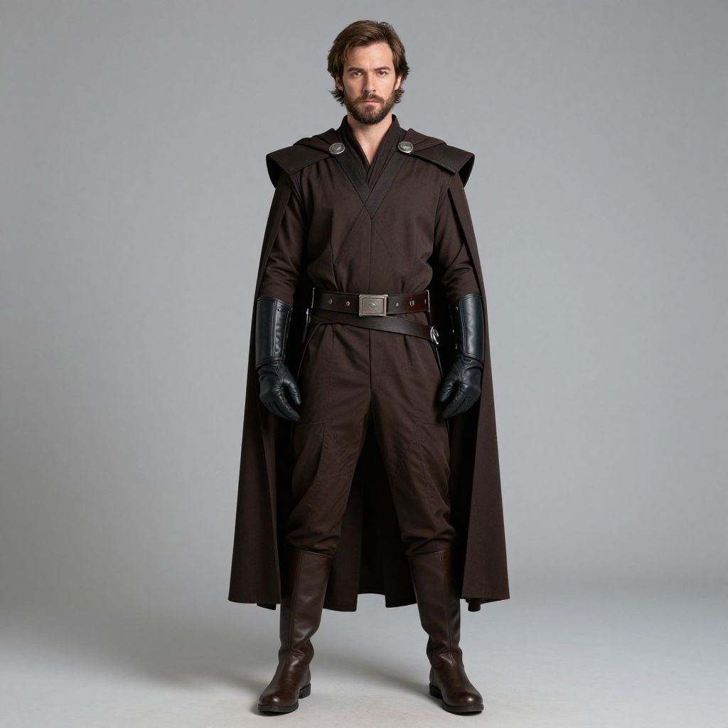 Man Wearing Dark Brown Medieval-Inspired Cape and Leather Costume