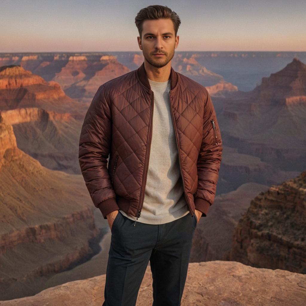 Stylish Man at Arizona Grand Canyon during Golden Hour