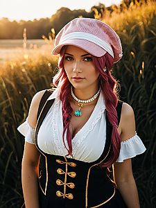 Realistic Jewelry Bonney Cosplay Woman Outdoors with Pink Hair