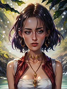 Elegant Woman in Nature with Gold Jewelry