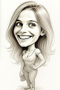 Pencil Sketch Caricature of Smiling Woman