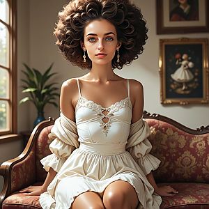 Elegant Woman on Vintage Sofa
