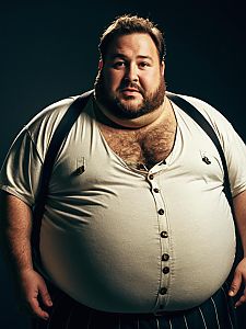 Man in Fat Guy Costume Photorealistic Humorous Studio Portrait