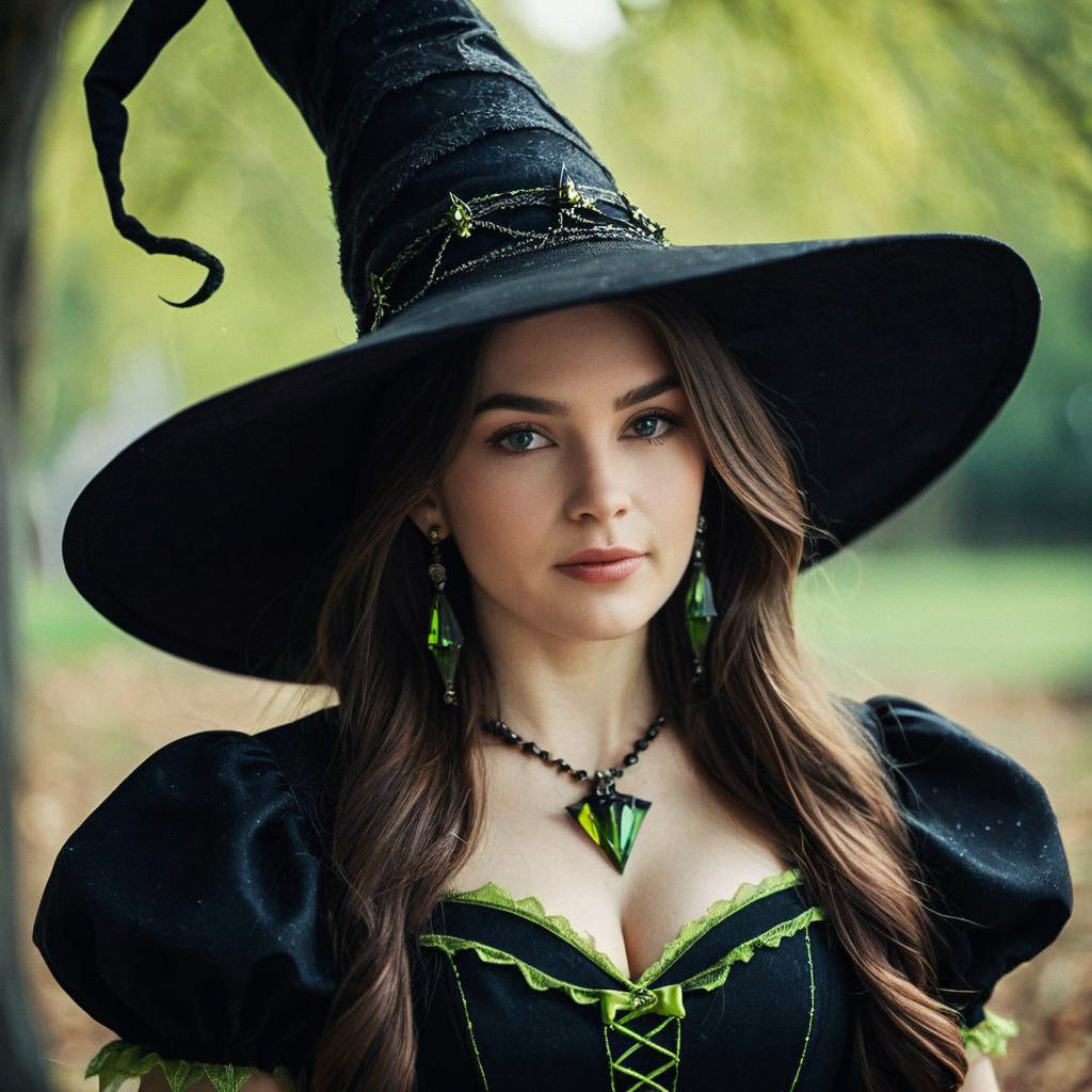 Elegant Black Witch Costume with Green Accents