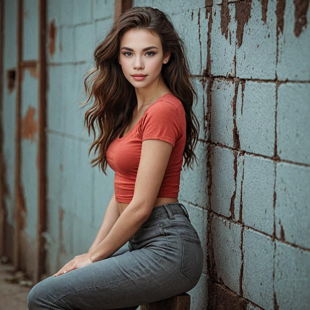 Woman in Red Crop Top and Grey Jeans