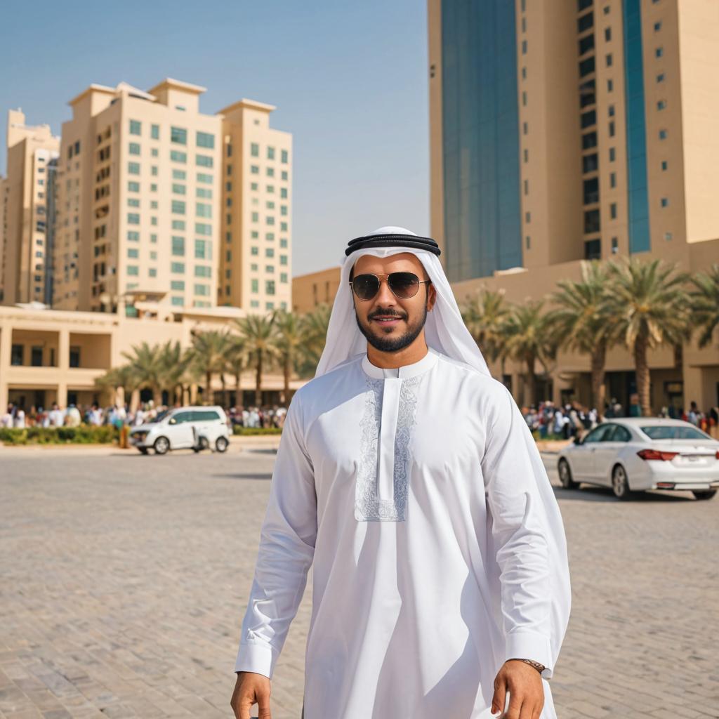 Arab Man in Traditional Attire Strolling in Dubai