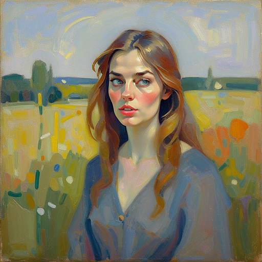 Impressionistic Oil Painting of a Young Woman in a Field