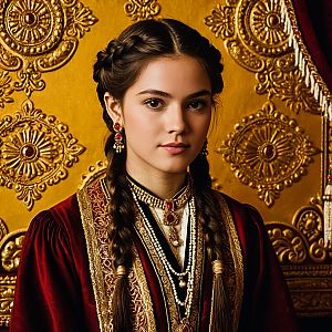 Young Woman in Ornate Historical Gown