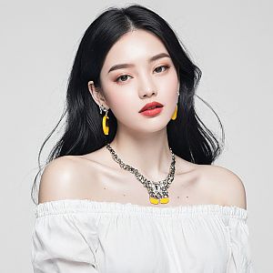 Sophisticated Young Woman in Off-Shoulder Top