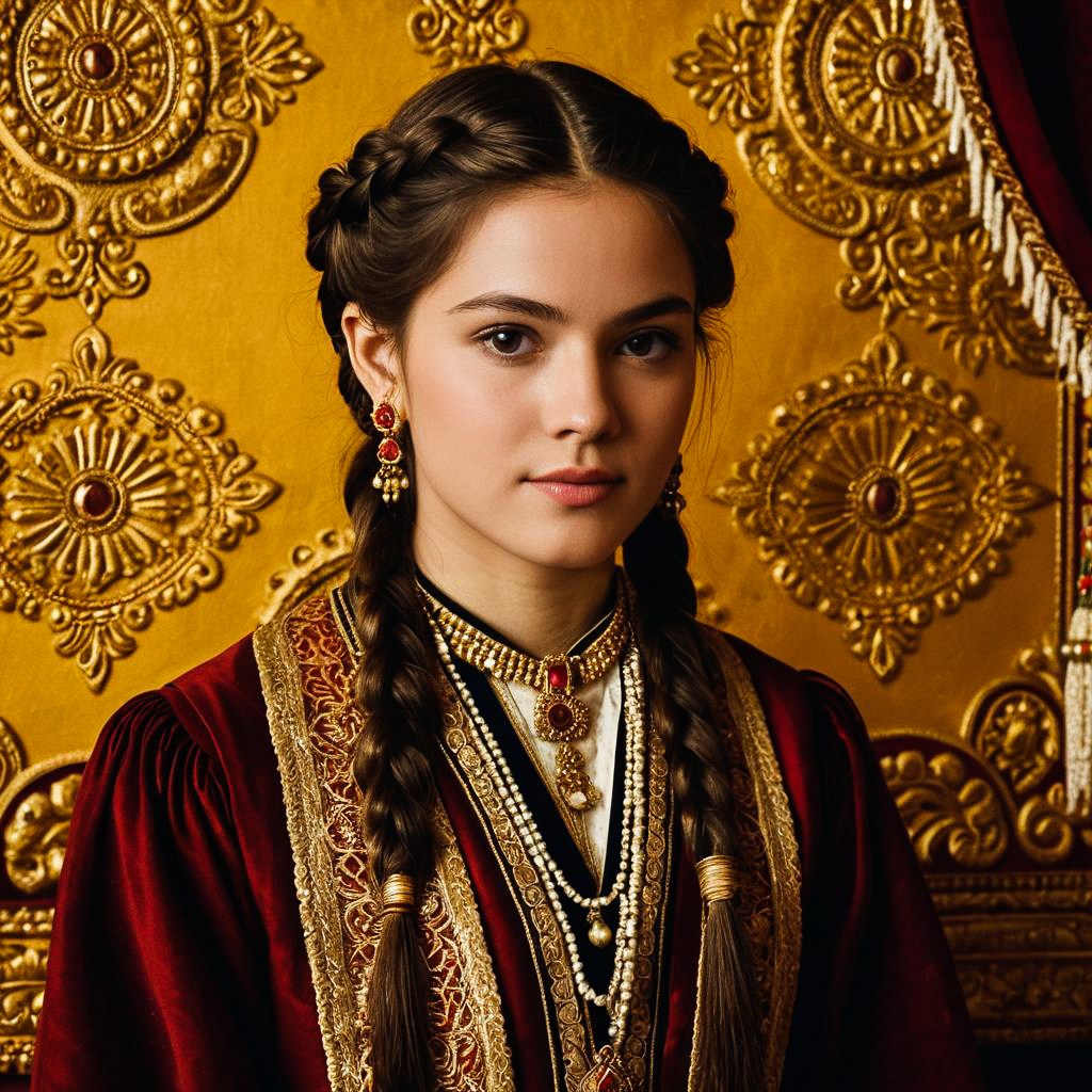 Young Woman in Ornate Historical Gown