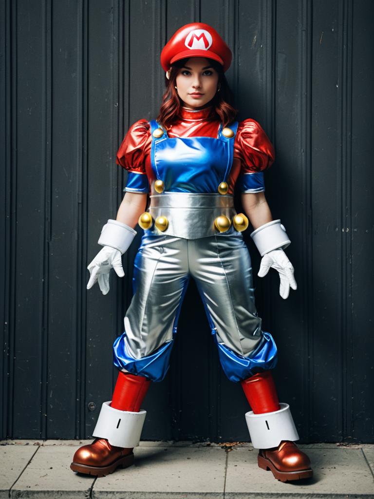 Realistic Metal Mario Woman Cosplay Costume Photo