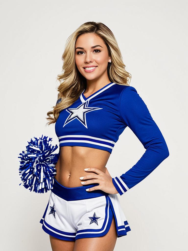 Stylish Cheerleader in Blue Outfit with Pom-Poms