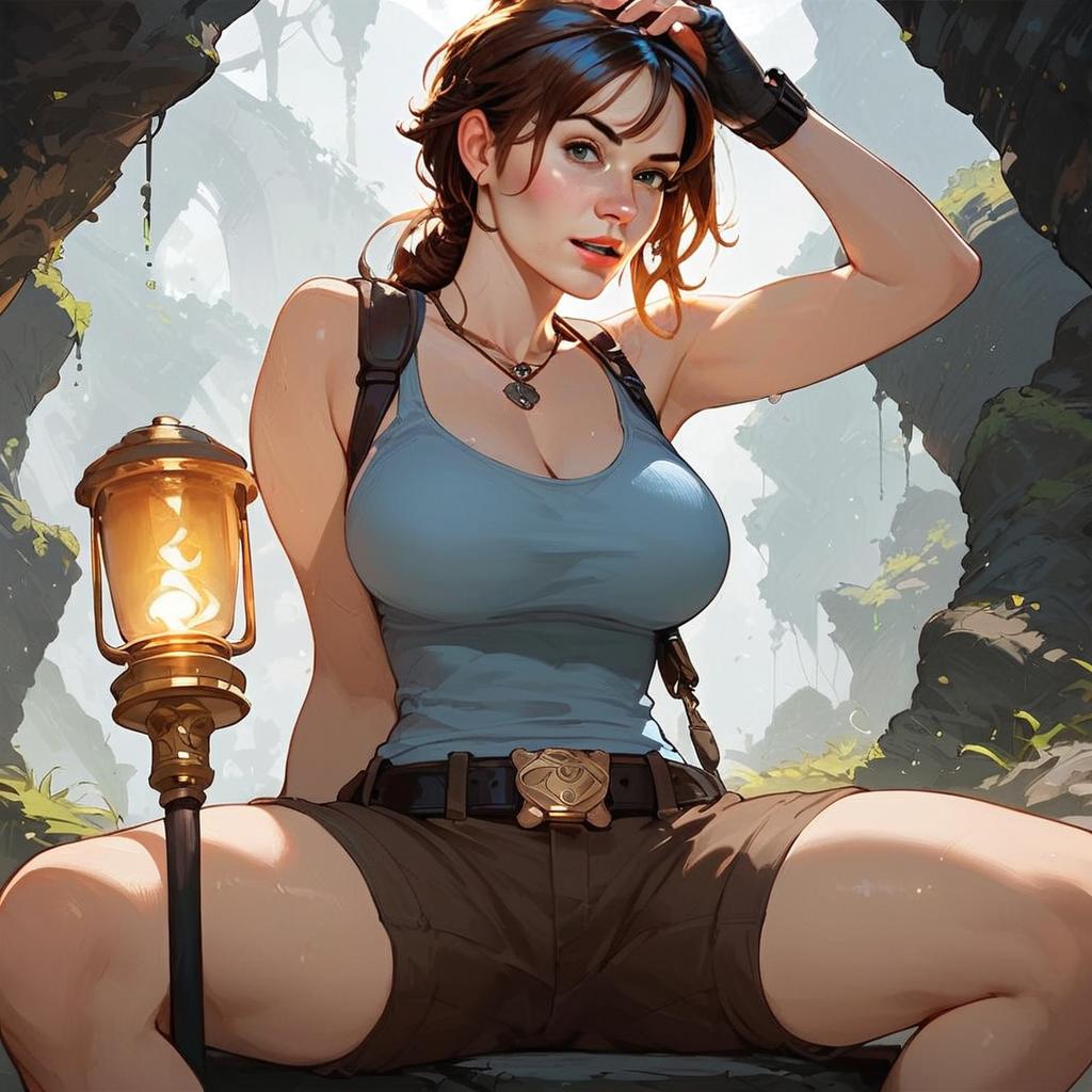 Adventurous Woman in Digital Anime-Style Illustration with Lantern