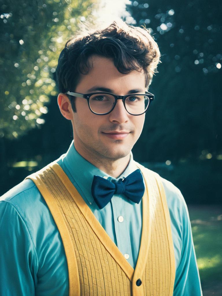 Man in Nerd Costume Photorealistic Outdoor Portrait Daylight