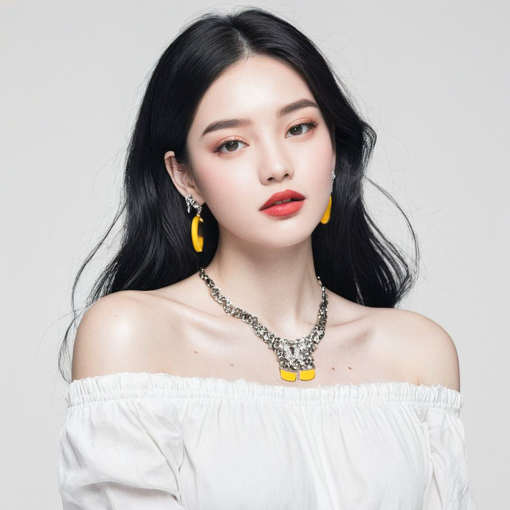 Sophisticated Young Woman in Off-Shoulder Top Sophisticated Young Woman in Off-Shoulder Top