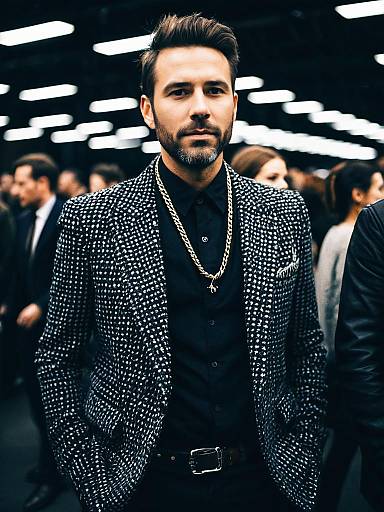 Man in Modern Fashion Outfit at Fashion Festival Portrait