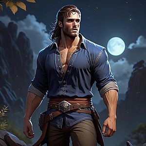 Muscular Man Under Moonlit Sky