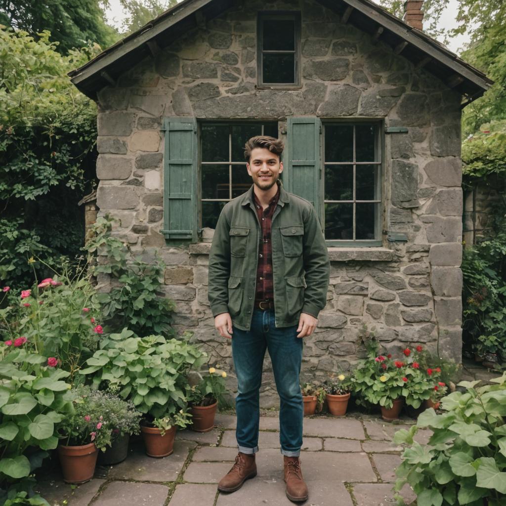 Confident Man by Quaint Stone Cottage