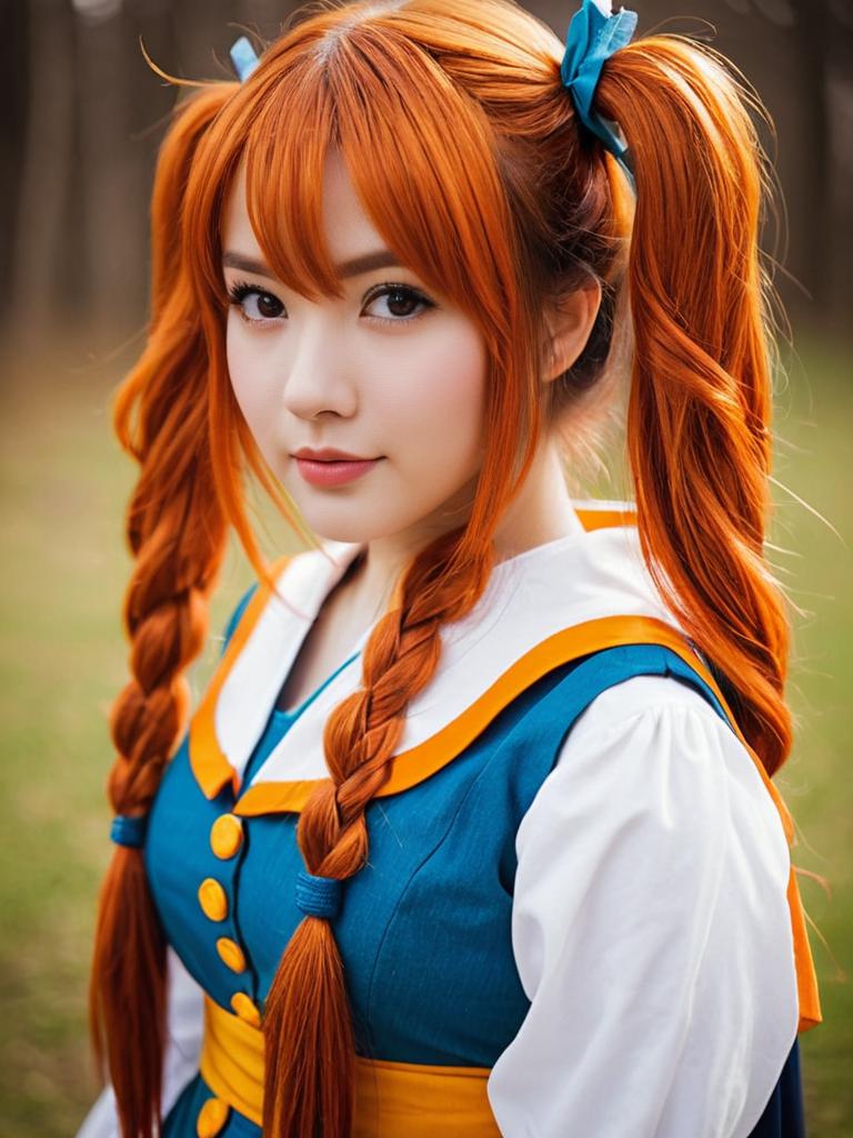Anjou Naruko Cosplay Portrait with Orange Braids in Sailor Outfit