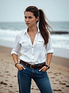 Confident Woman on Beach