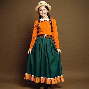 Confident Young Woman in Vintage Autumn Outfit