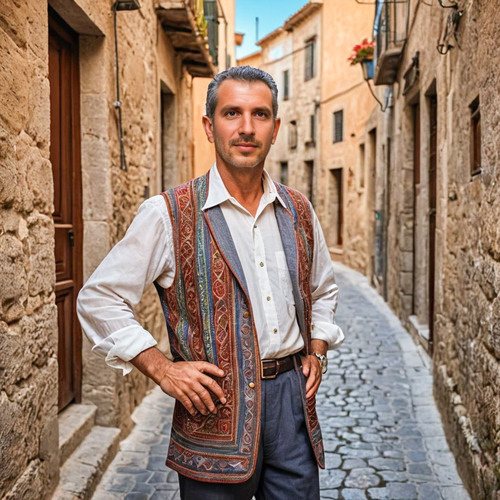 Stylish Man in Cobblestone Street