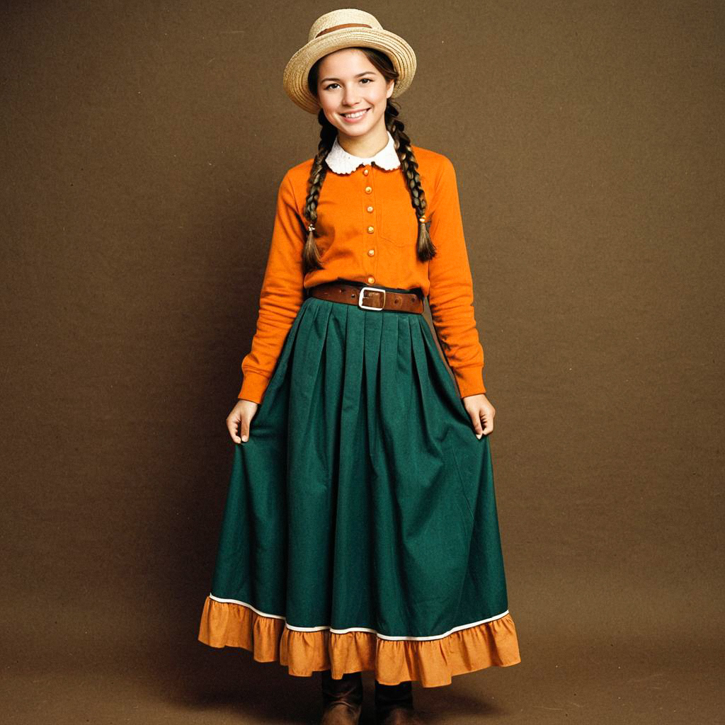 Confident Young Woman in Vintage Autumn Outfit