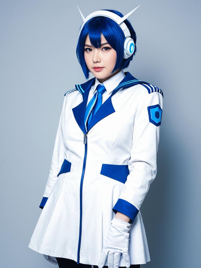 Blue Archive Anime Style Woman Cosplay in Futuristic Uniform