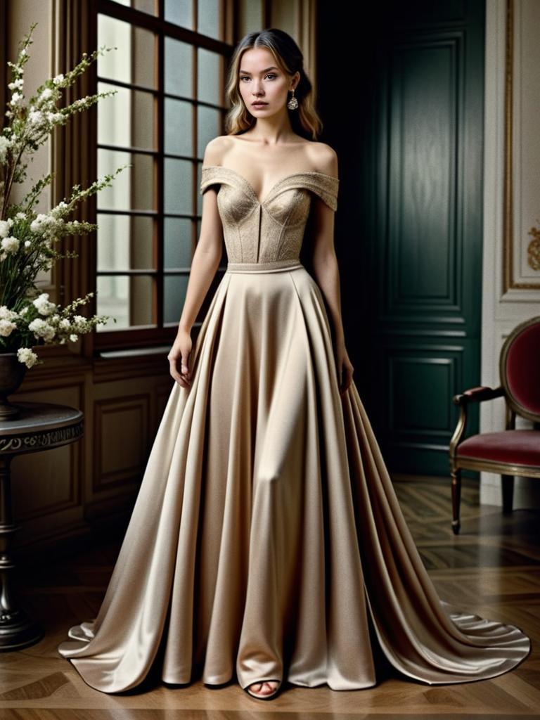 Elegant Woman in Off-Shoulder Gown