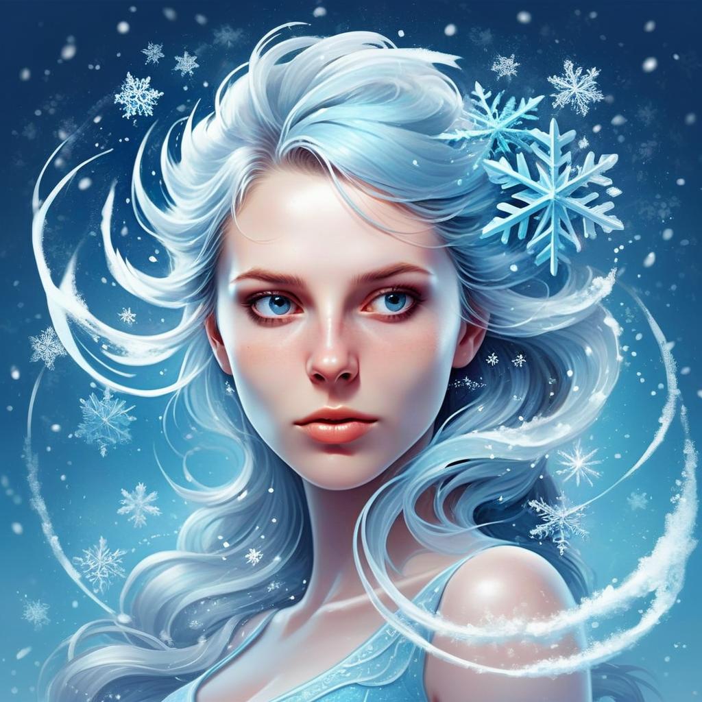 Woman with Icy-Blue Hair and Snowflakes
