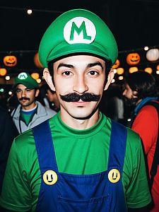 Man in Luigi Costume at Halloween Cosplay Festival