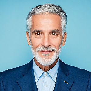Confident Mature Man in Blue Suit