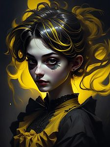 Digital Portrait of a Woman with Dark Hair and Yellow Highlights