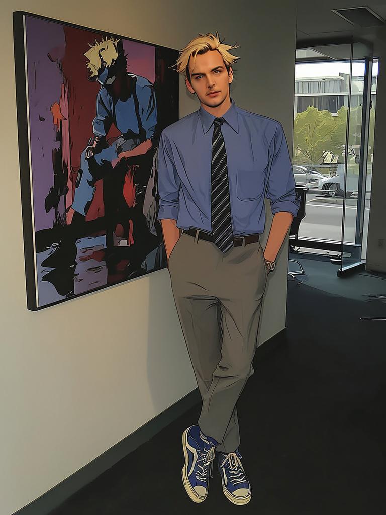 Young man in modern office with blue shirt and tie Young man in modern office with blue shirt and tie