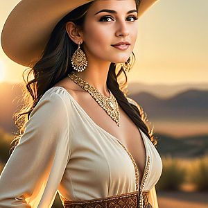 Elegant Woman in Jewelry at Sunset