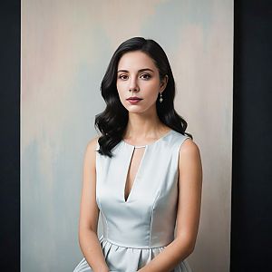 Elegant Woman in Silver Satin Dress