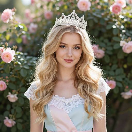 Young Woman Wearing Tiara in Rose Garden