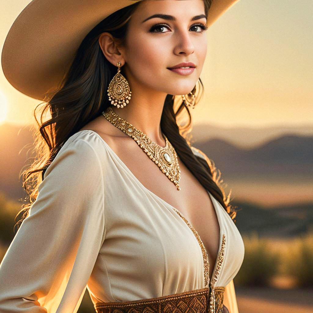 Elegant Woman in Jewelry at Sunset Elegant Woman in Jewelry at Sunset