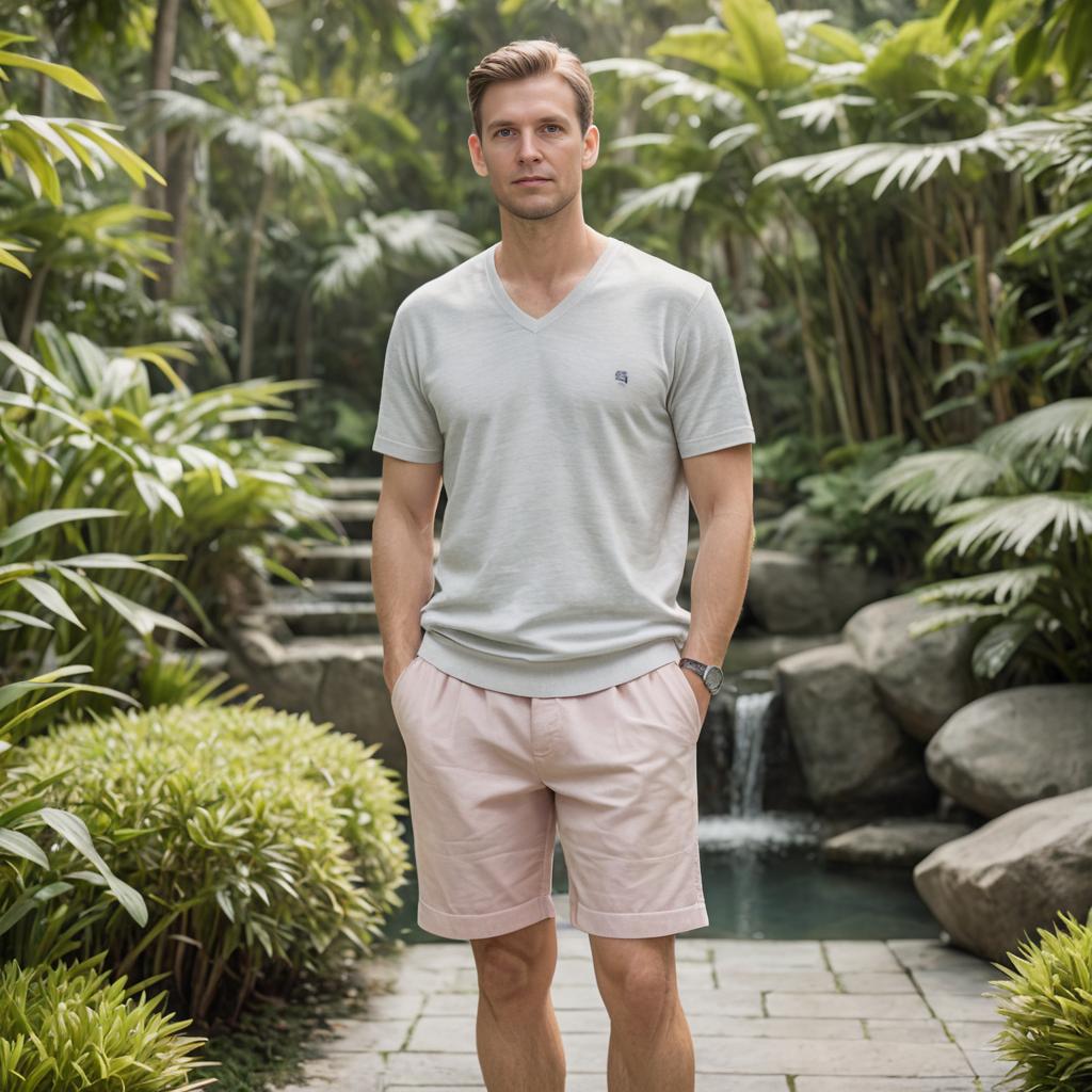 Casual Man in Serene Garden