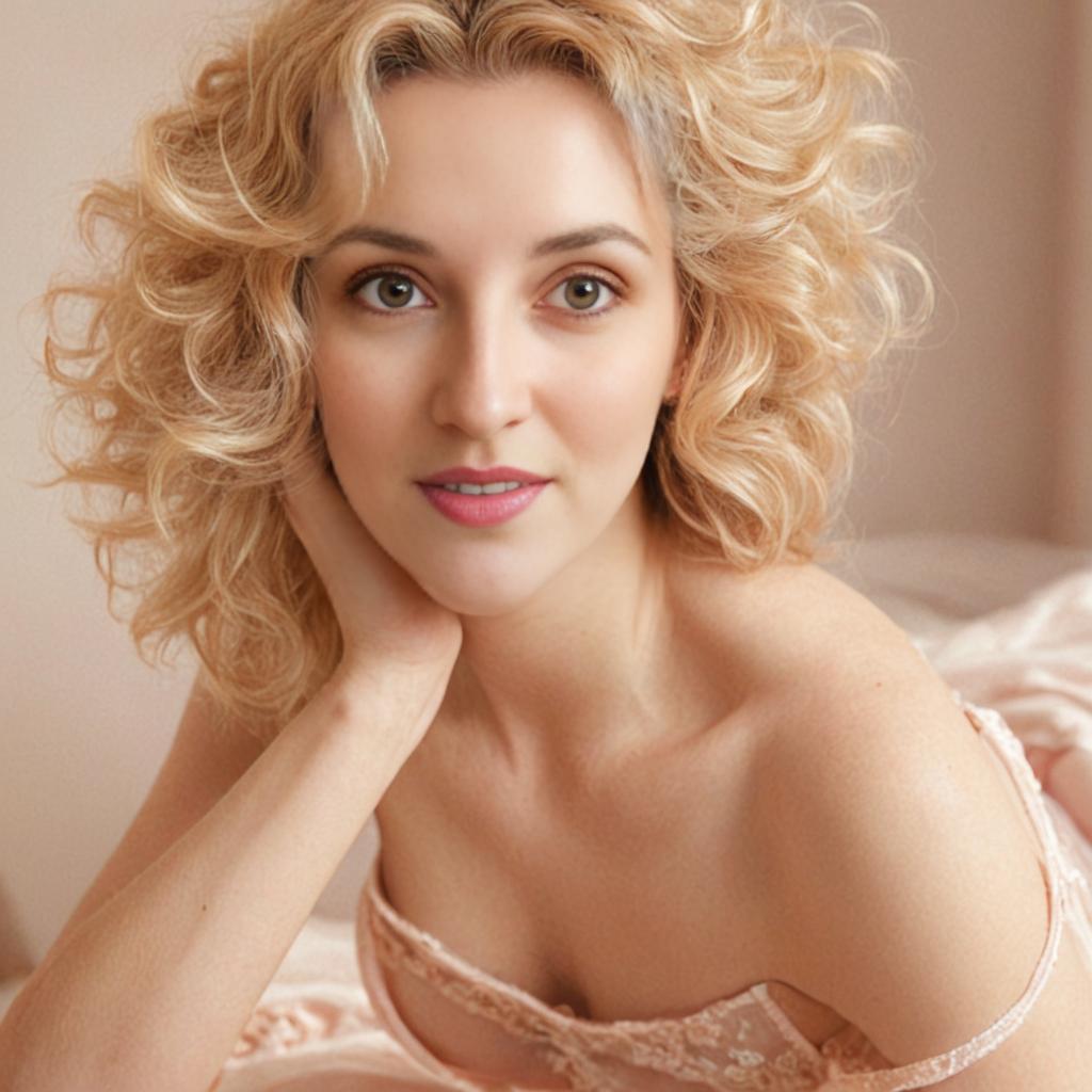 Elegant Woman with Curly Blonde Hair in Vintage Style