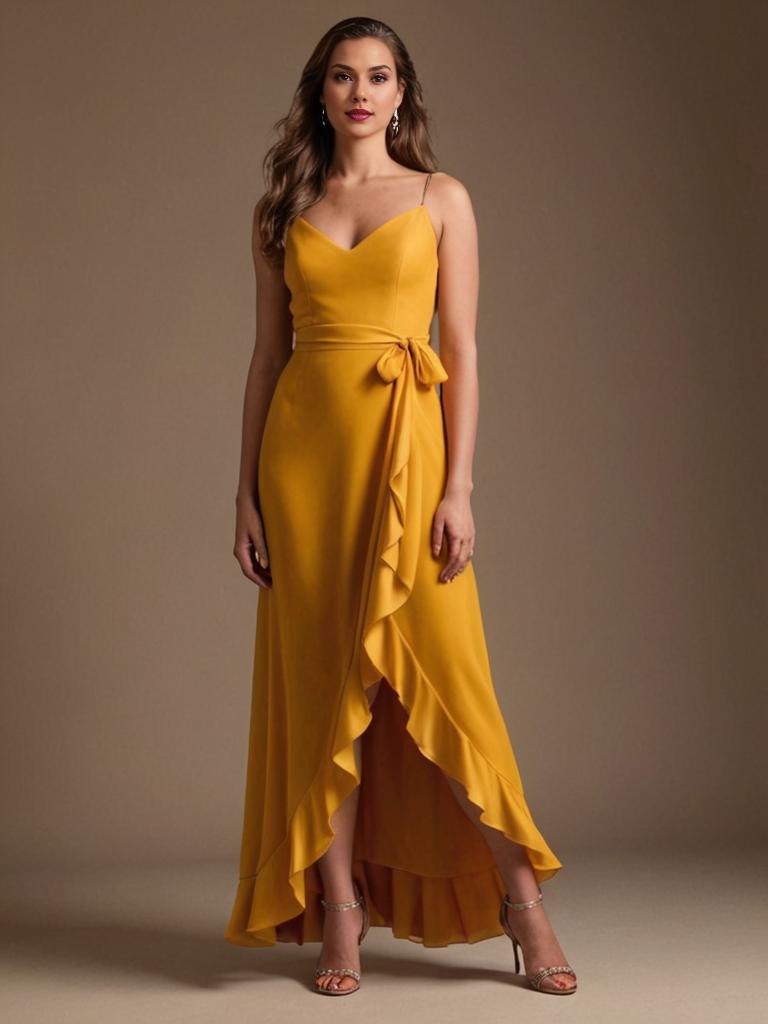 Elegant Woman in Vibrant Yellow Evening Dress