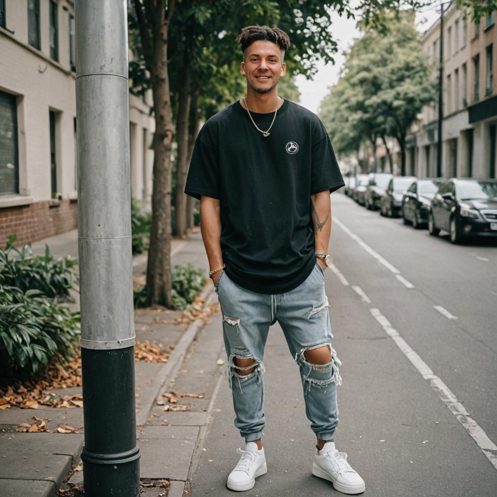 Stylish Man on Tree-lined Street