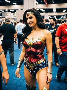 Woman in Wonder Woman Costume at Comic Convention Candid Portrait
